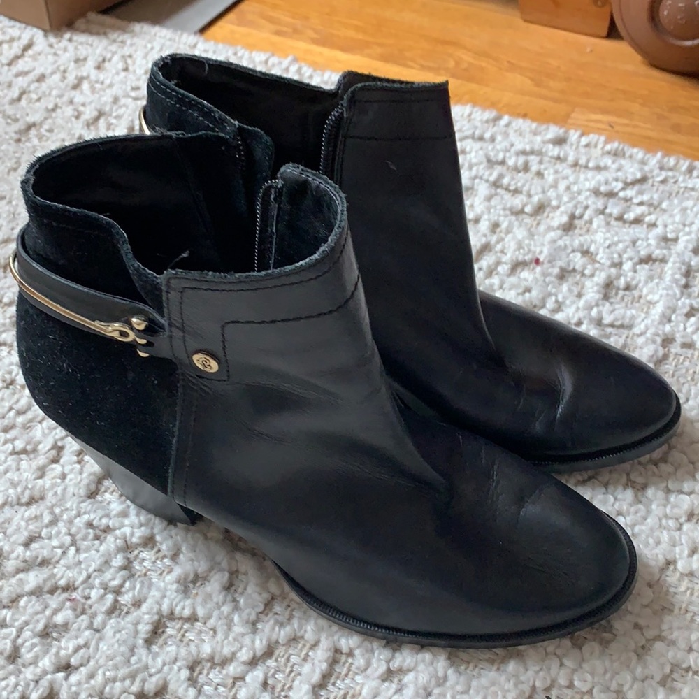 Black booties with gold detail